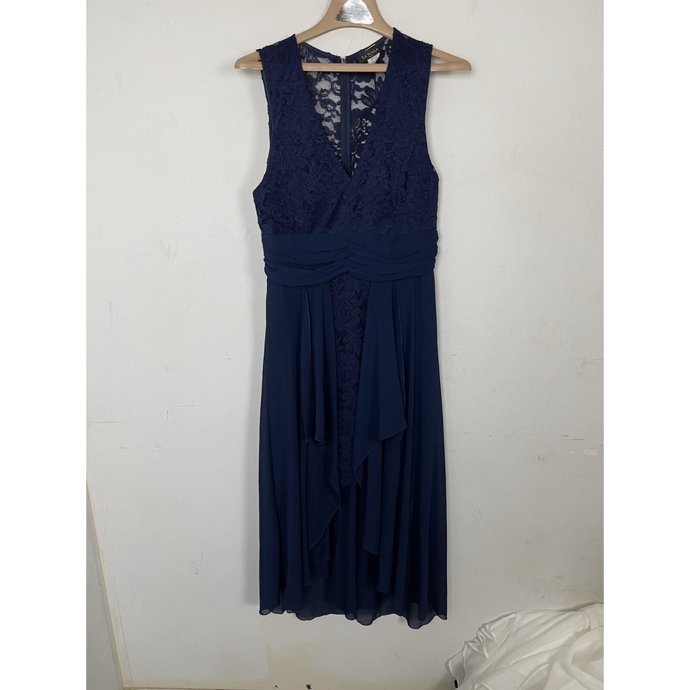La Scala Womens Dress XL Lace Fairy Hi Low Hem Baby Doll Evening Prom Party Blue